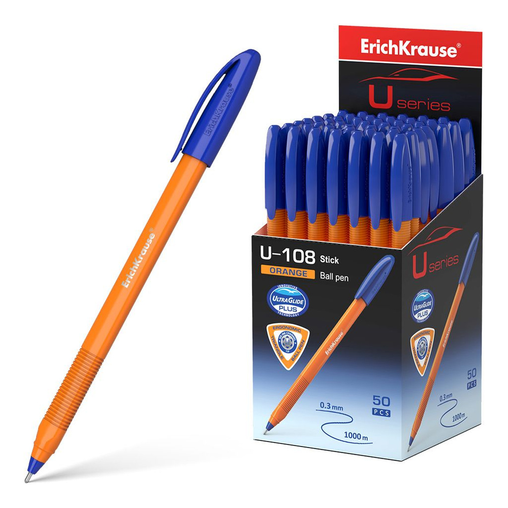 Ручка шариковая ErichKrause U-108 Orange Stick 1.0, Ultra Glide Technology, цвет чернил синий , упаковка #1