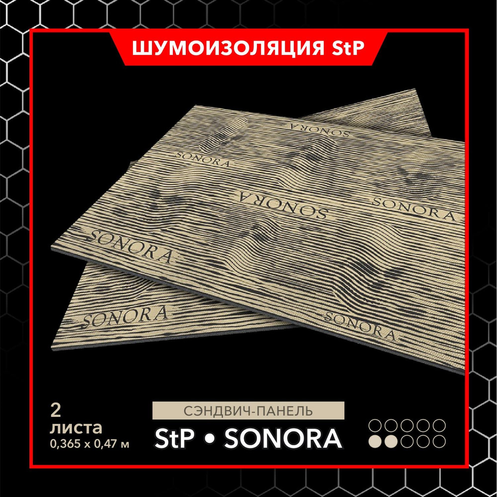 Двухслойная шумоизоляция- сэндвич StP Sonora MINI толщиной 5мм 2шт / 0,365  x 0,47 м