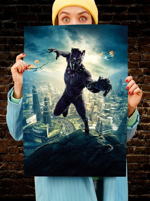 Постер интерьерный Черная пантера, 70х46 см. Матовый яркий. Black Panther Марвел Супергерой  #1
