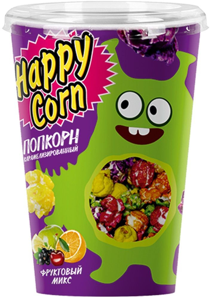 Попкорн готовый карамелизированный HAPPY CORN со вкусом Фруктовый микс, 85 г  #1