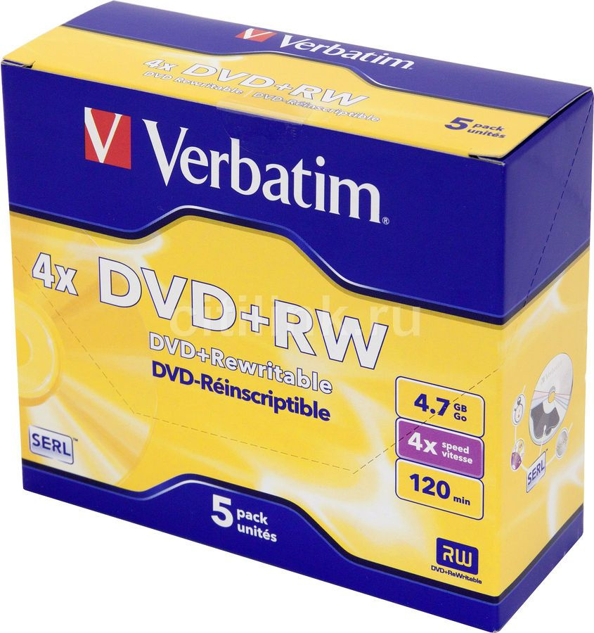 Диск DVD+RW Verbatim 4.7Gb 4x Jewel case (5шт) (43229) - купить с ...