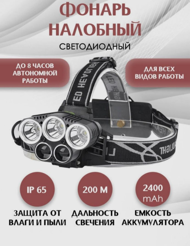 Мощный налобный Фонарь с аккумулятором - купить по выгодной цене в ...