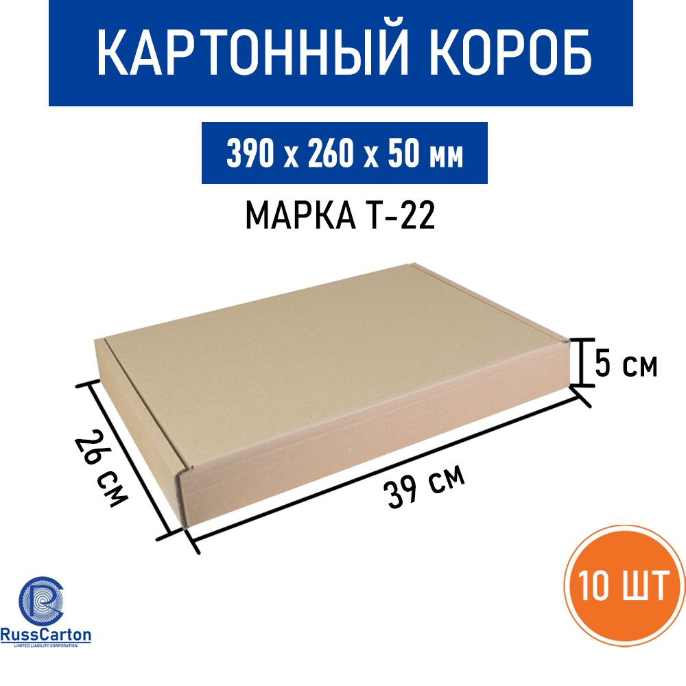 Картонный короб №49 для хранения и переезда RUSSCARTON, 390х260х50 мм, Т-22, 10 шт  #1