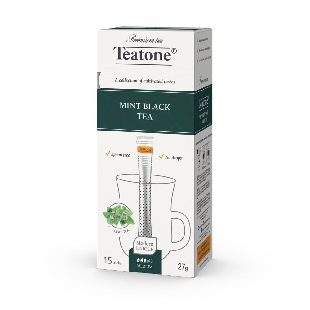 Teatone Чай черный с МЯТОЙ, в стиках, 15 штук для разовой заварки!  #1