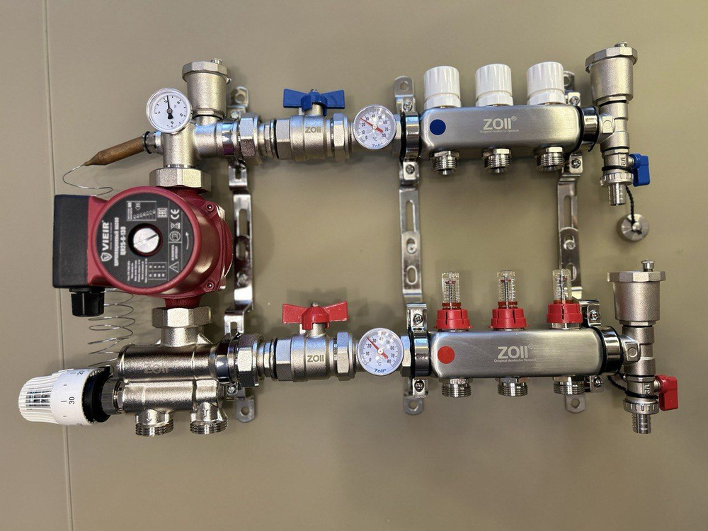 Комплект для водяного теплого пола с насосом: Коллектор 3 выхода с ...