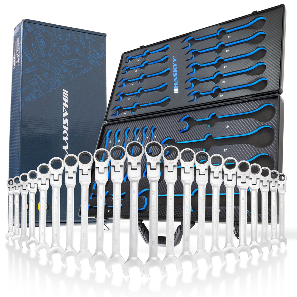 Набор комбинированных ключей с трещоткой и шарниром 6-32 мм (22 ...