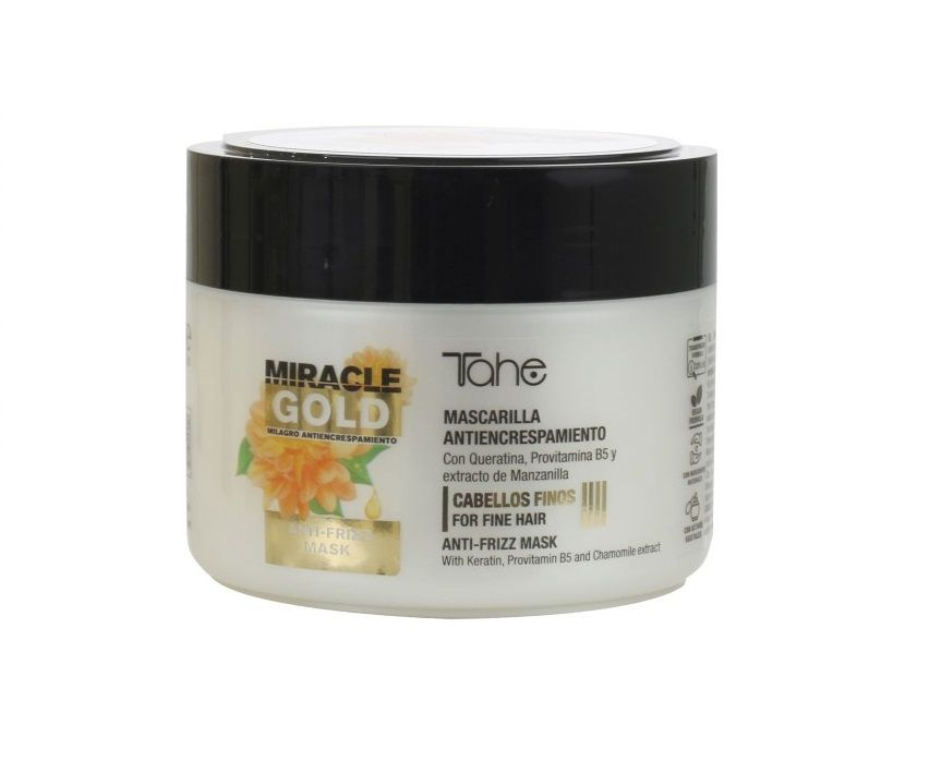 Маска для дисциплинирования вьющихся тонких волос 300 мл TAHE MIRACLE GOLD ANTI FRIZZ MASK WITH KERATN #1