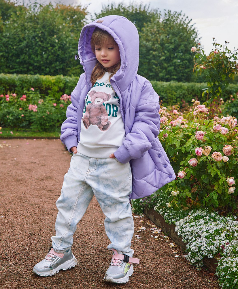 Пальто Button Blue, Демисезон, размер 116, цвет фиолетовый, Полиэстер с ...