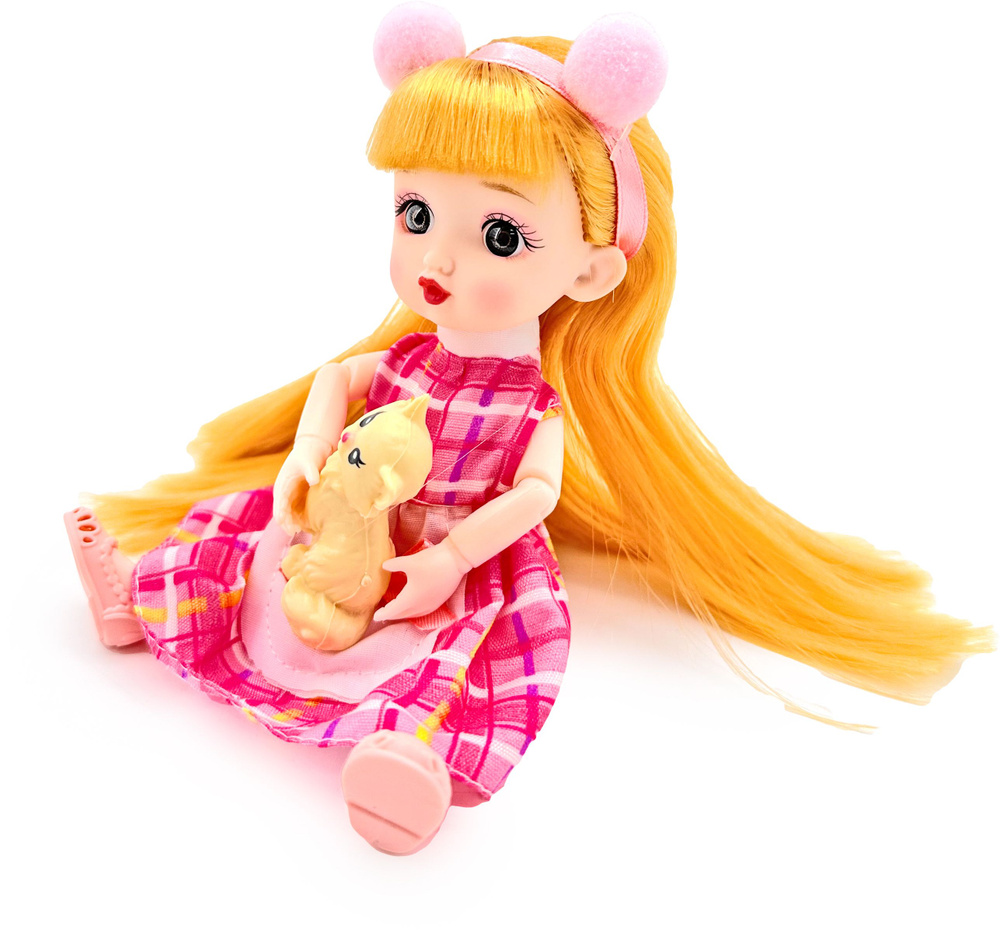 Куколка в розовом платье с милым котёнком 1 