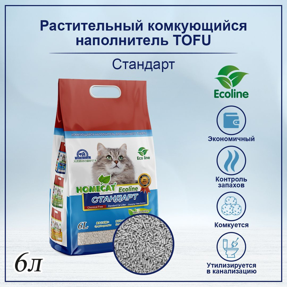 Наполнитель для кош.туалета комкующийся HOMECAT Эколайн Стандарт 6л/2,8кг