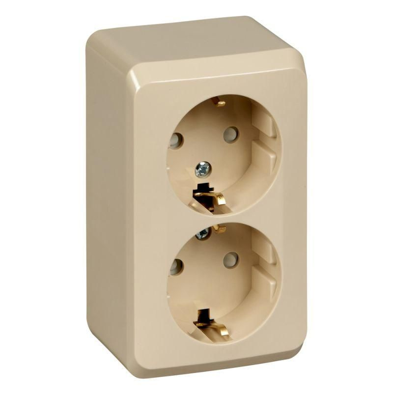 Розетка 2-м ОП Этюд 16А IP20 250В с заземл. защ. шторки крем. SE PA16 ...