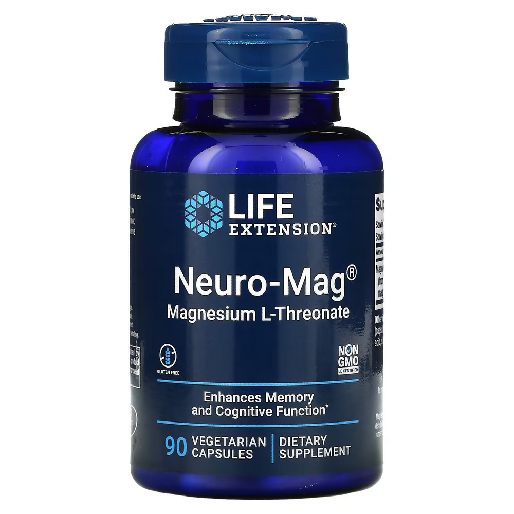 Магний треонат (L-треонат) Life Extension Neuro-Mag Magnesium L-Threonate 90 вегетарианских капсул  #1