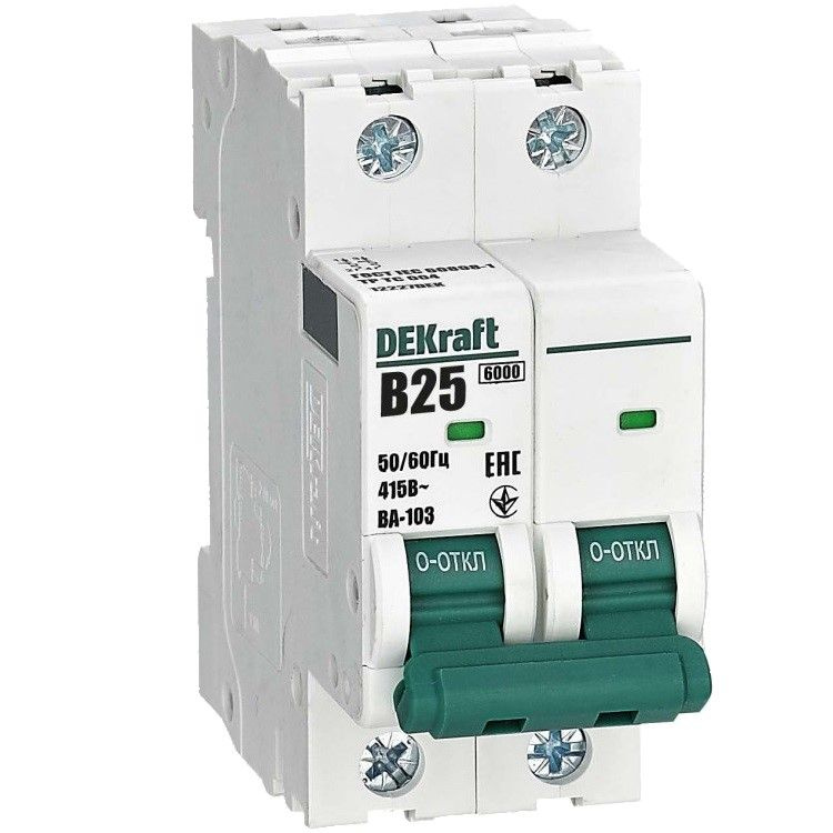 Купить Автоматический выключатель двухполюсный DEKraft ВА-103 25А, 6кА ...