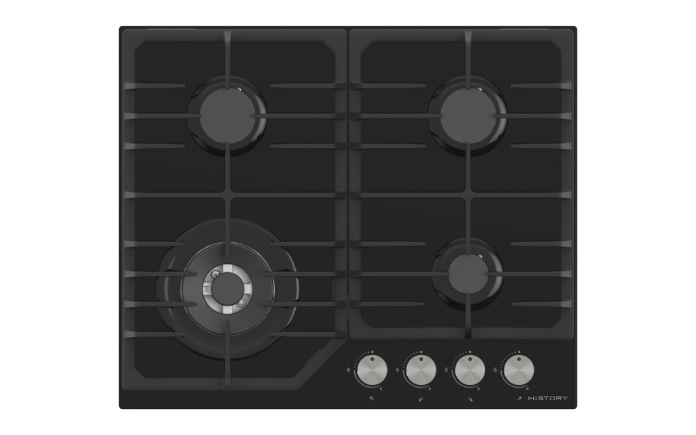 Газовая варочная панель газ на стекле HiSTORY HGG 643C FBK, Черный ...