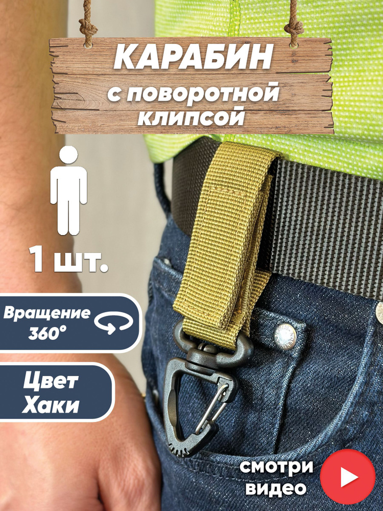 Карабин пластиковый с поворотной клипсой на стропе с липучкой для крепления ключей, инструмента на ремень, #1