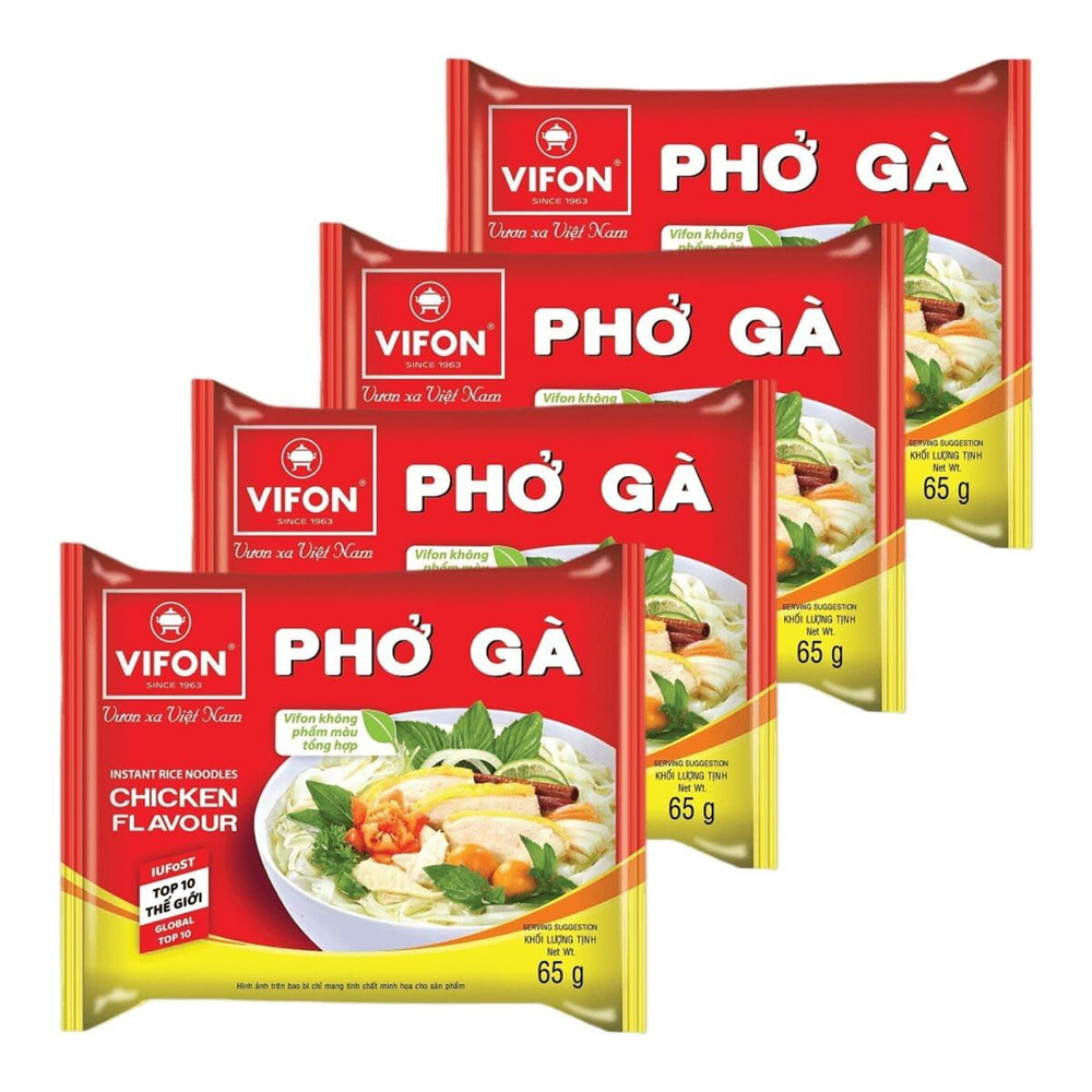 Лапша быстрого приготовления рисовая Pho ga со вкусом курицы Vifon, пачка 65 г х 4 шт  #1