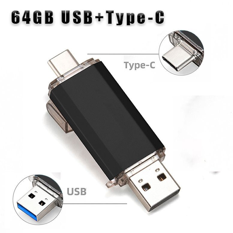 Флэш-накопитель 2в1, 64Гб (чёрный) / USB+Type-C / Флеш-карта 64GB #1