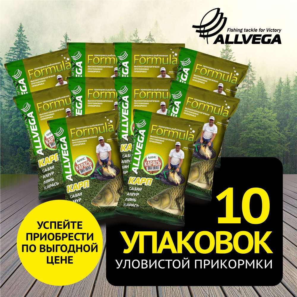 Прикормка для рыбалки ALLVEGA "Formula КАРАСЬ АНИС" 10 пакетов по 900 ...