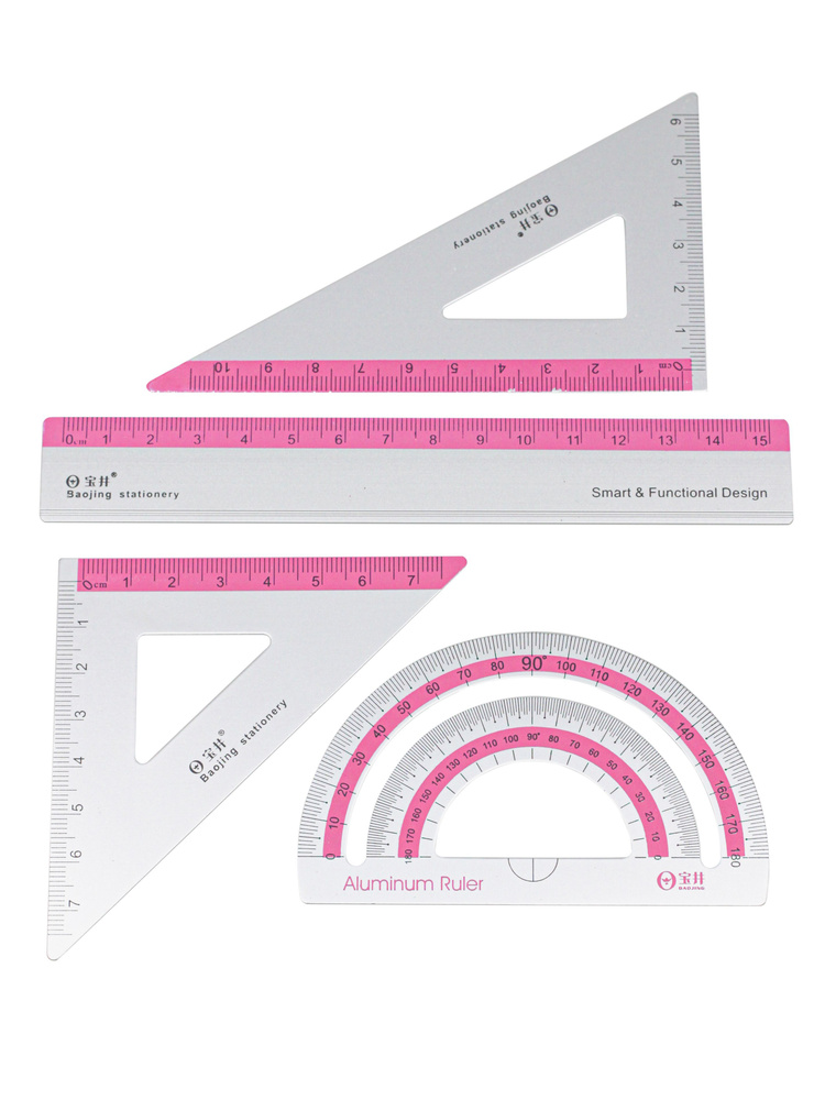Набор металлических линеик 4 шт. (транспортир; треугольник; линейка ...