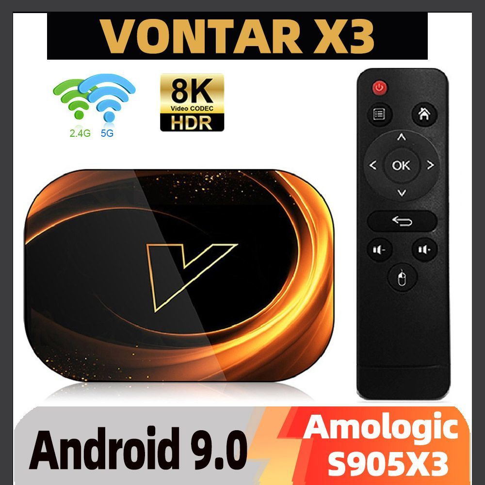 Vontar Медиаплеер Смарт ТВ приставка VONTAR X3 Amlogic S905X3 Android 9.0  Android, 4 ГБ/32 ГБ, Bluetooth, Wi-Fi, черный