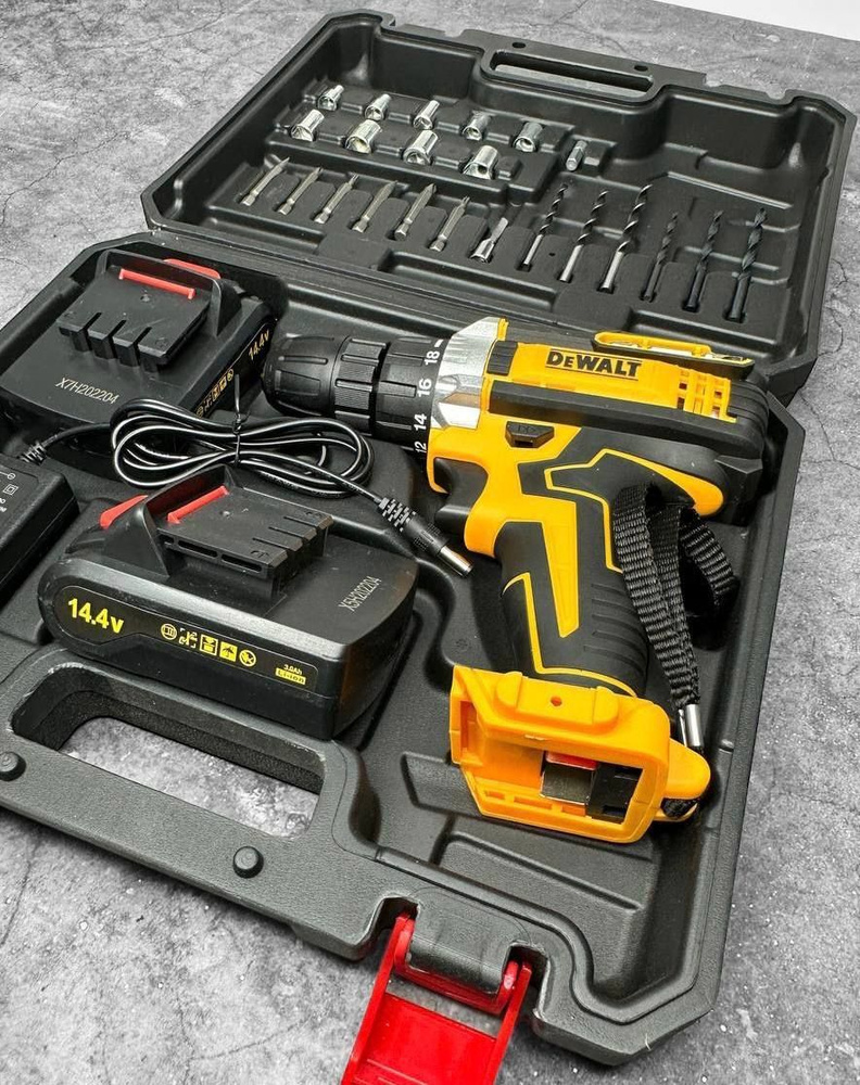 Дрель-шуруповерт ТИП ТОП Шуруповерт DeWalt 14.4V 2акб, От аккумулятора -  купить по низкой цене в интернет-магазине OZON (1022385088)