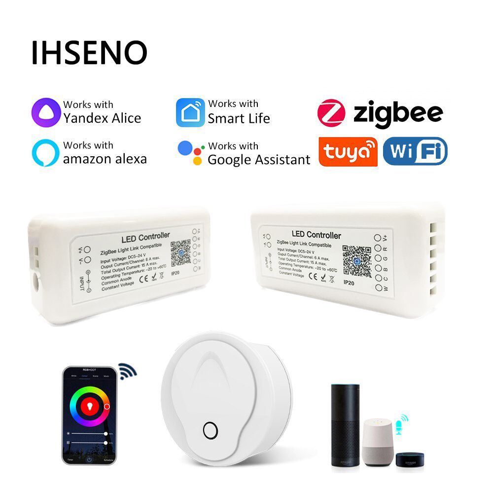 Умный дом iHseno Tuya Zigbee Умный контроллер светодиодной ленты,RGBCW  белое 2 шт - купить с доставкой по выгодным ценам в интернет-магазине OZON  (1025863454)