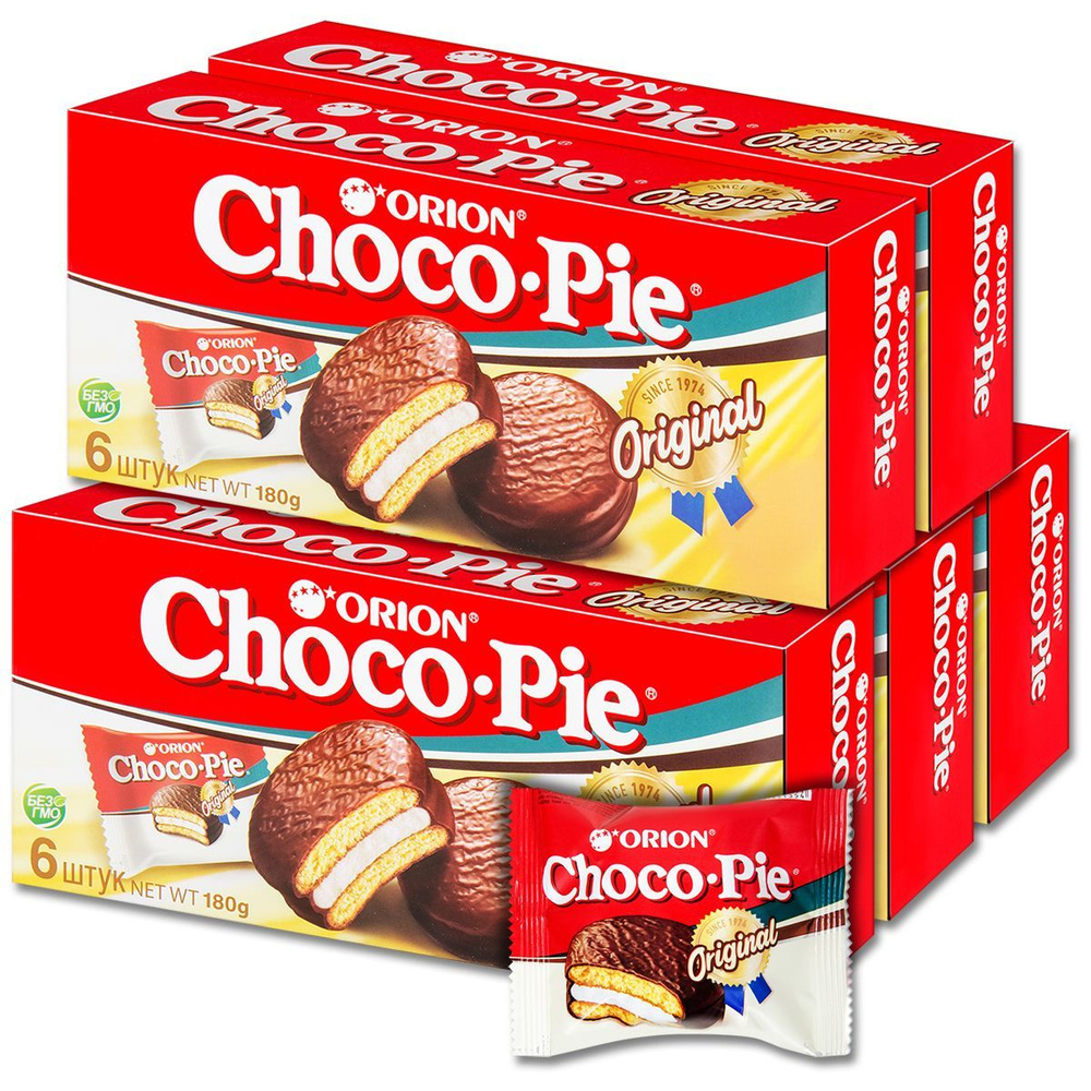 Пирожное Чоко Пай бисквитное ORION Choco Pie Original 6 шт. в упак. 180 г, 5 уп.  #1