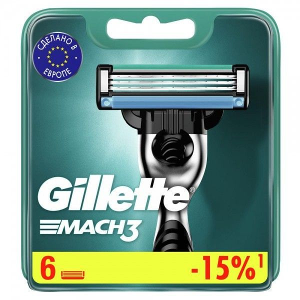 Cменные кассеты Gillette Mach3 для мужской бритвы, 6 шт, с 3 лезвиями прочнее, чем сталь, для точного #1