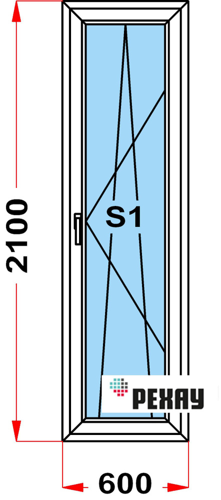 Балконная дверь, профиль РЕХАУ BLITZ (2100 x 600), с поворотно-откидной створкой, стеклопакет из 2х стекол #1