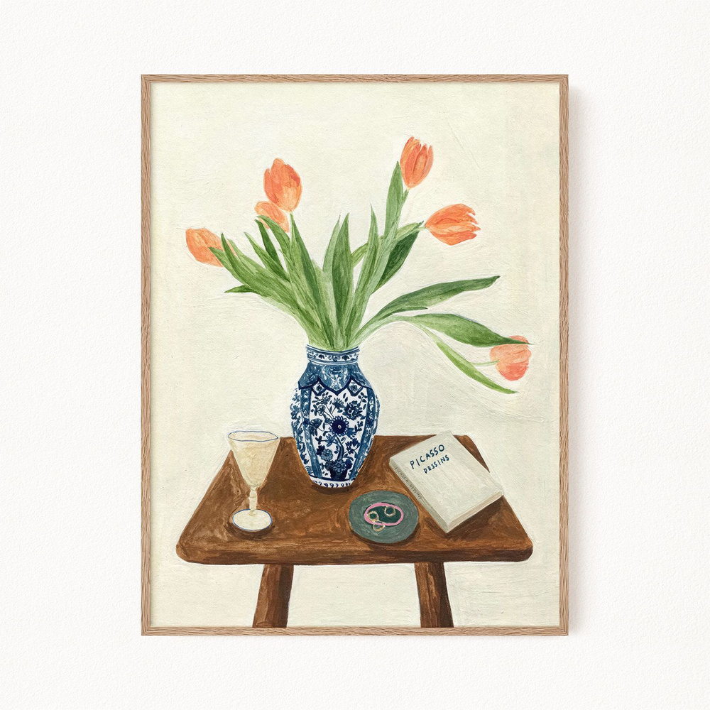 Постер для интерьера "Tulips in Delft Blue Vase IV", 60х90 см #1