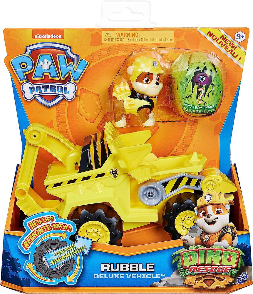 Paw Patrol Rubble спасает динозавра автомобиль класса люкс с фигуркой загадочного динозавра, 15 см  #1