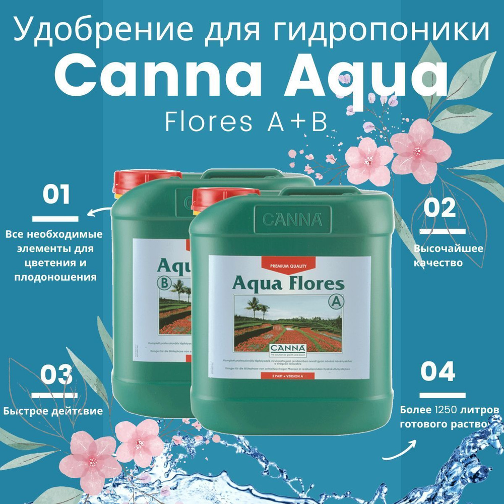 Удобрение для гидропоники Canna Aqua Flores A+B 5L / Канна Аква Флорес ...