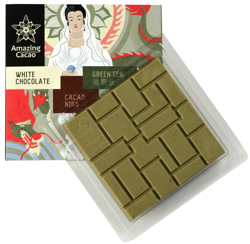 Шоколад Amazing Cacao Белый с зеленым чаем Те Гуань Инь и какао-крупкой ...