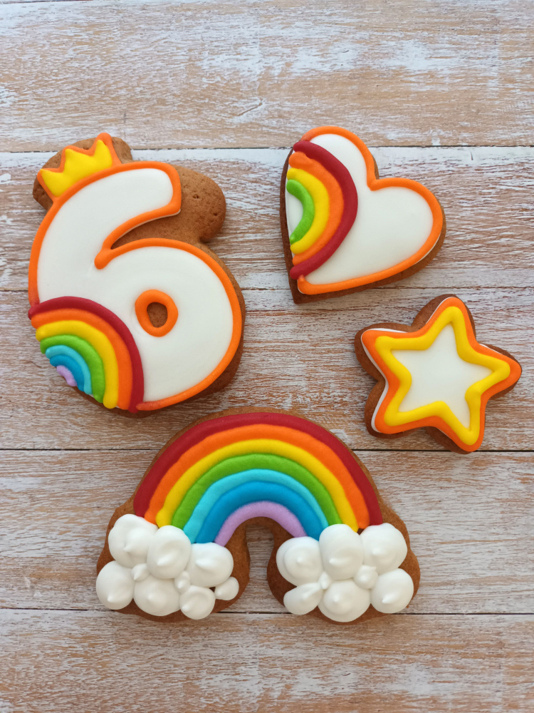 Набор Цифра-радуга 6 на торт для девочки, ручная работа. Пряник НН  #1