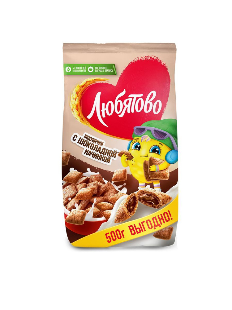 Готовый завтрак Любятово подушечки с шоколадной начинкой, 500 г ...