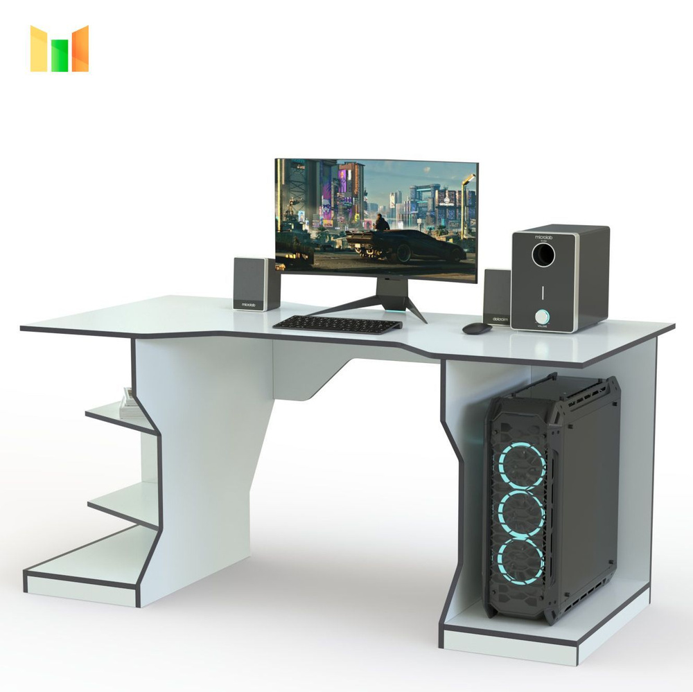 Компьютерный стол BestMebel Игровой Грей 9, 150х98х75 см - купить по ...