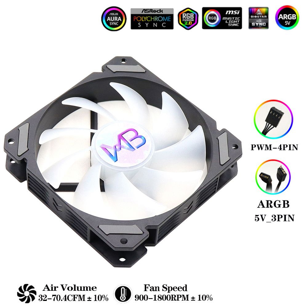 Вентилятор RGB ARGB 120 мм, белый Ventilateur PWM, 4PIN, 5V, 3PIN ...