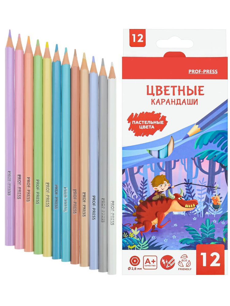 Карандаши цветные Prof-Press пастельные ПРИКЛЮЧЕНИЯ В ЛЕСУ пластик,12 ...