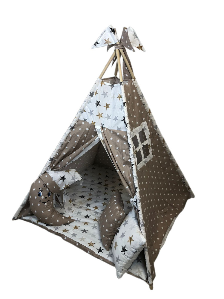 Детский Вигвам LuBaby, палатка детская игровая, домик для детей месяц в колпаке с пледом 120*120, декоративными #1