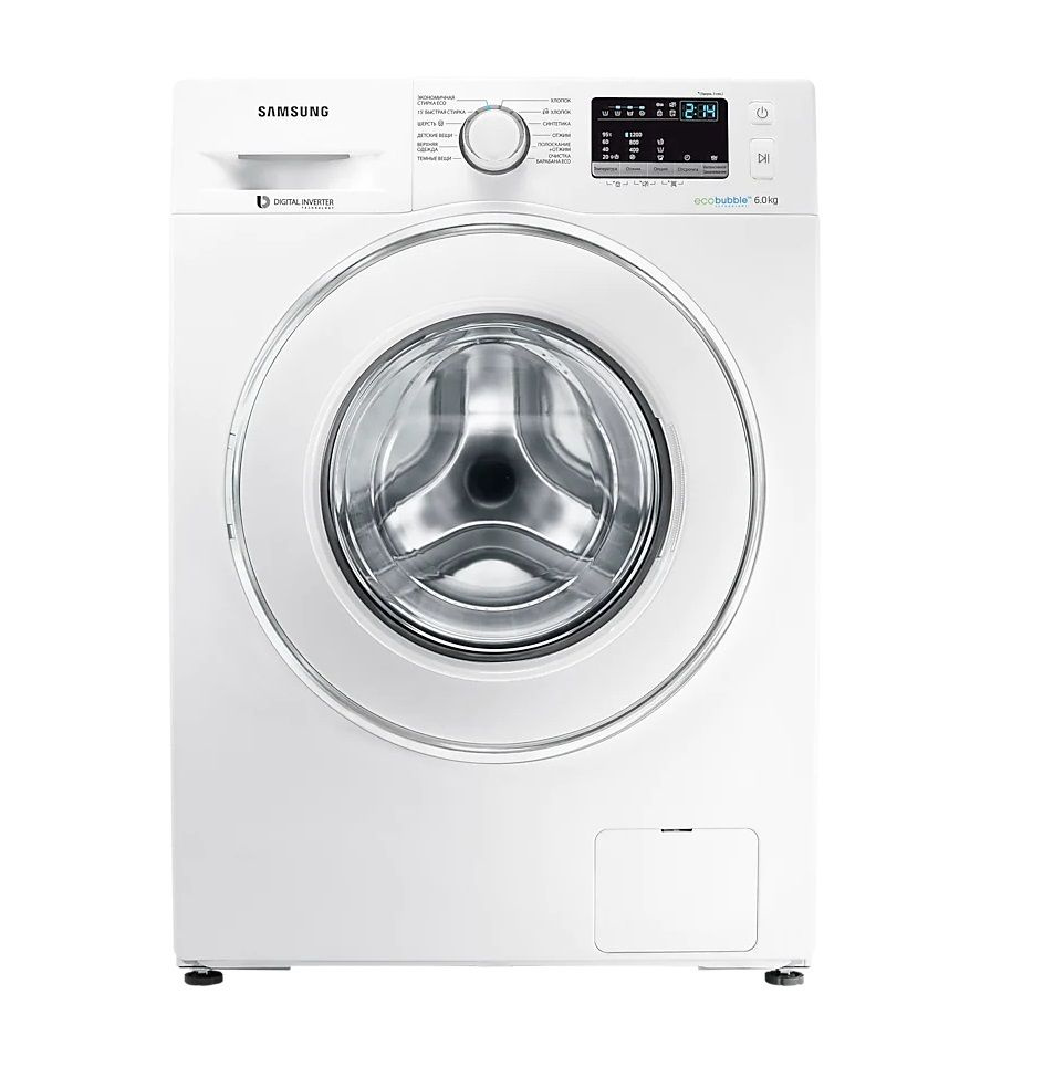 Стиральная машина Samsung WW60J4210JWOLD белая, Eco Bubble, на 6 кг 1200  оборотов/м узкая 45 см