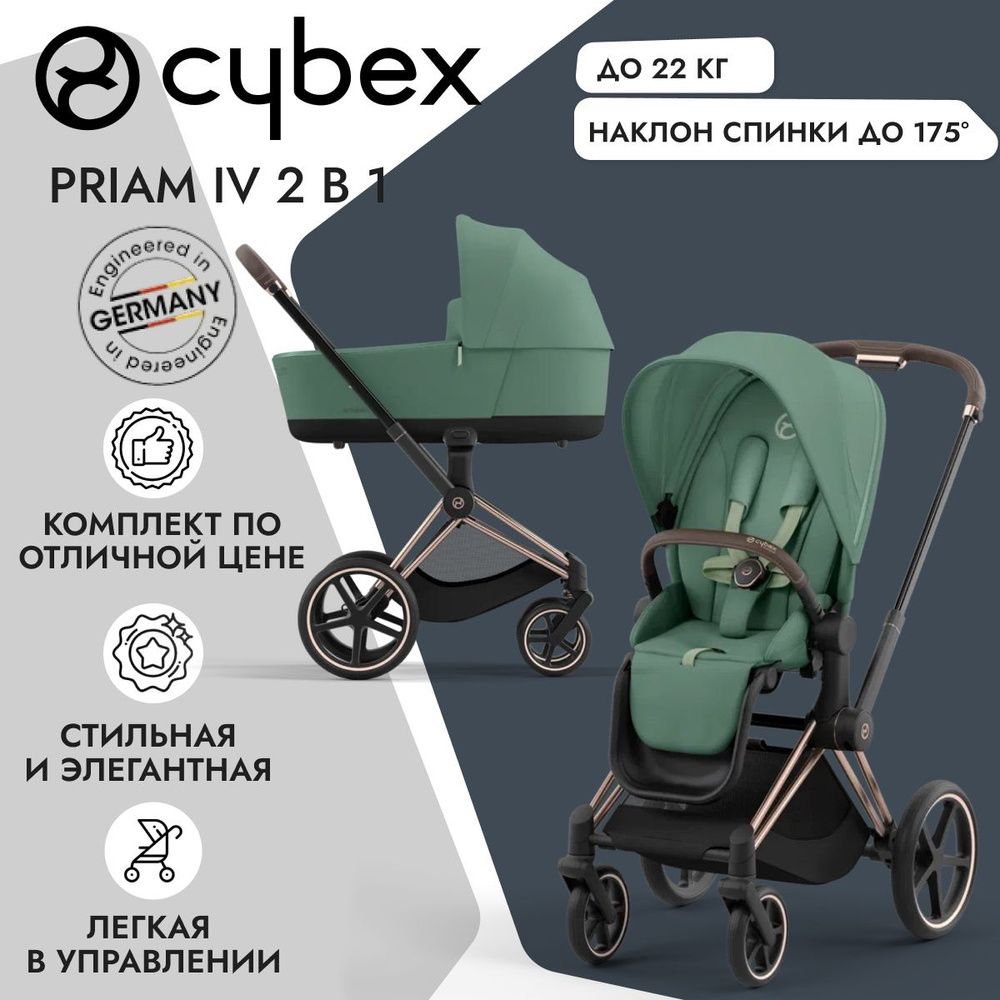 Cybex Priam IV 2 в 1 2024 шасси Rosegold/Leaf Green детская коляска Cybex Platinum  #1