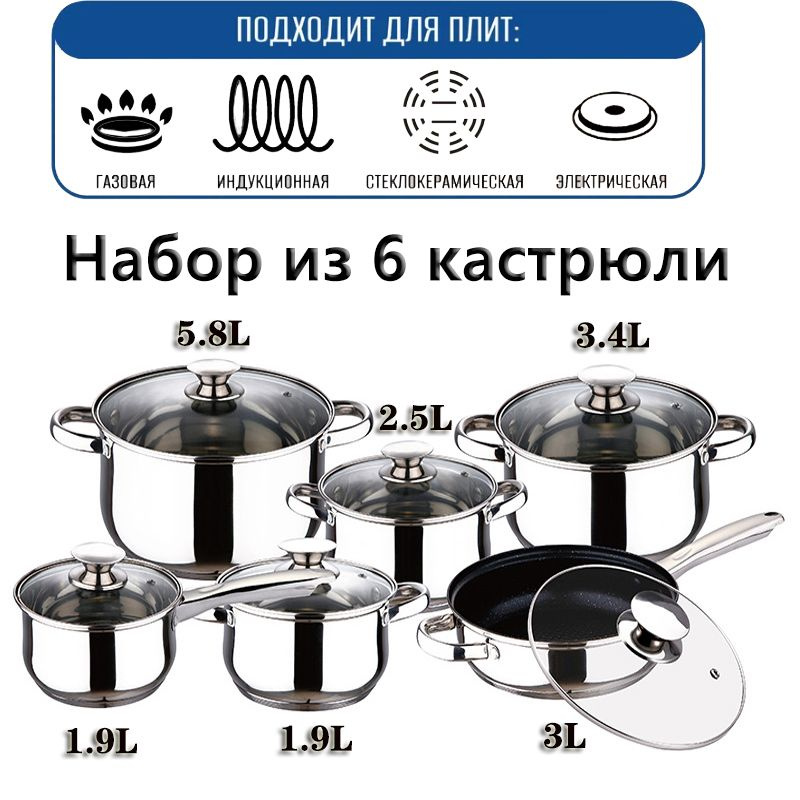 Набор кастрюль, Нержавеющая сталь, 4,73 л - купить по выгодной цене в ...