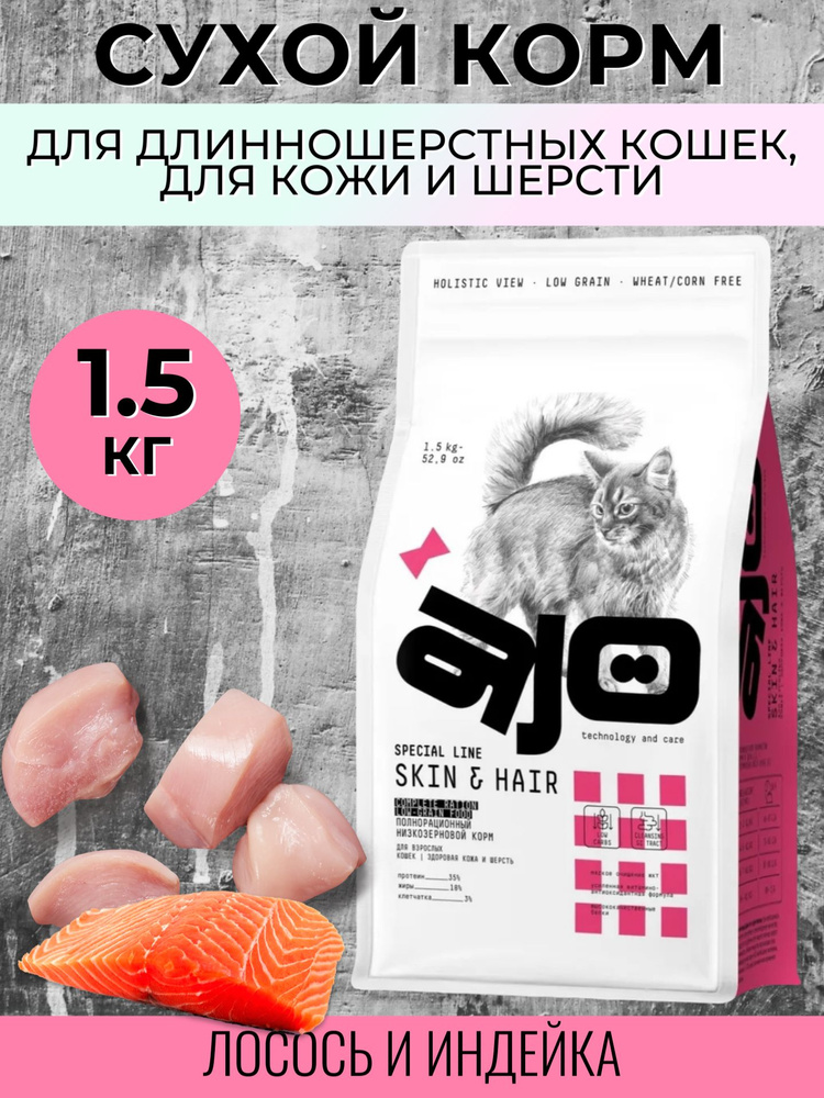 Сухой корм для длинношерстных кошек Skin & Hair, 1,5 кг