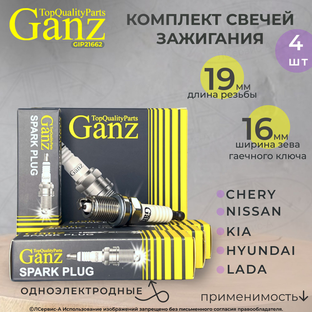 Комплект свечей зажигания GANZ GIP21662-LSA - купить по выгодным ценам в  интернет-магазине OZON (671755949)