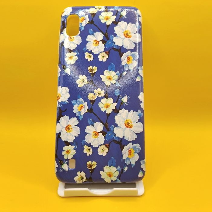 Силиконовый чехол для Samsung Galaxy A10, цветной принт, белые цветы на синем #1