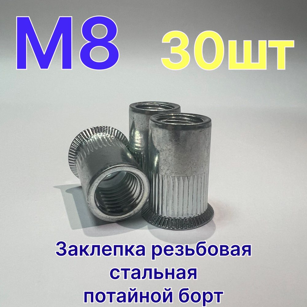 RIVETTOOL Заклепка 8 x 19 мм M8 30 шт., Цилиндрическая, Потайной борт ...