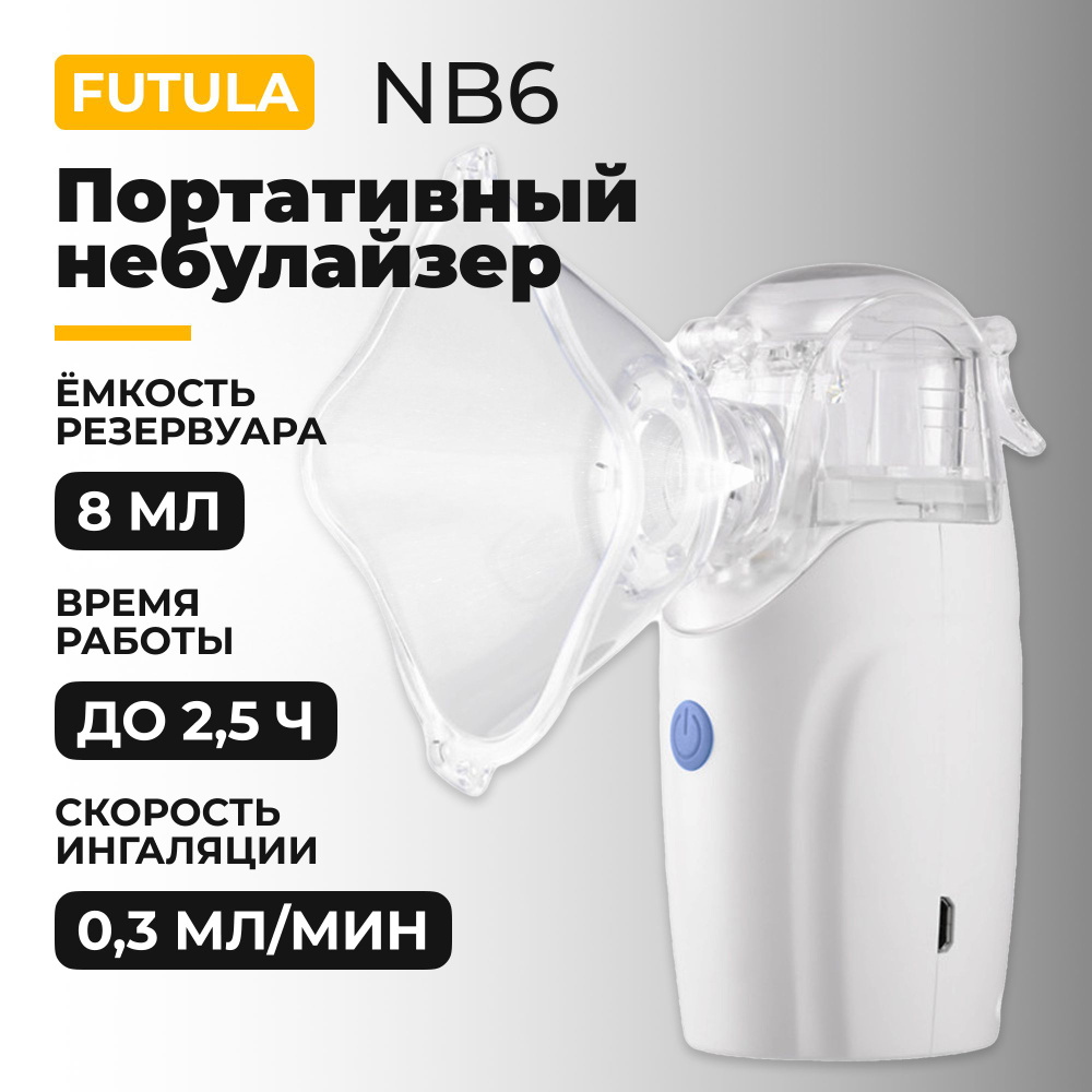 Портативный небулайзер/ингалятор Futula NB6, 2 насадки в комплекте - купить  с доставкой по выгодным ценам в интернет-магазине OZON (823416855)