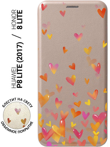 Чехол-книжка на Honor 8 Lite / Хонор 8 Лайт с 3D принтом \"Flying Hearts ...