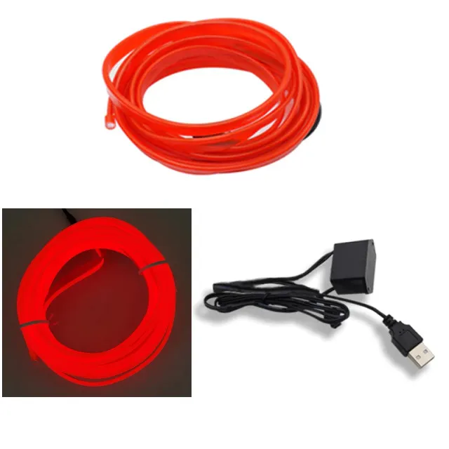 Неоновая лента в машину, 5 м в USB, красный, светодиодная подсветка в салон автомобиля, неоновая нить для подсветки салона автомобиля, 5 м, фото 5