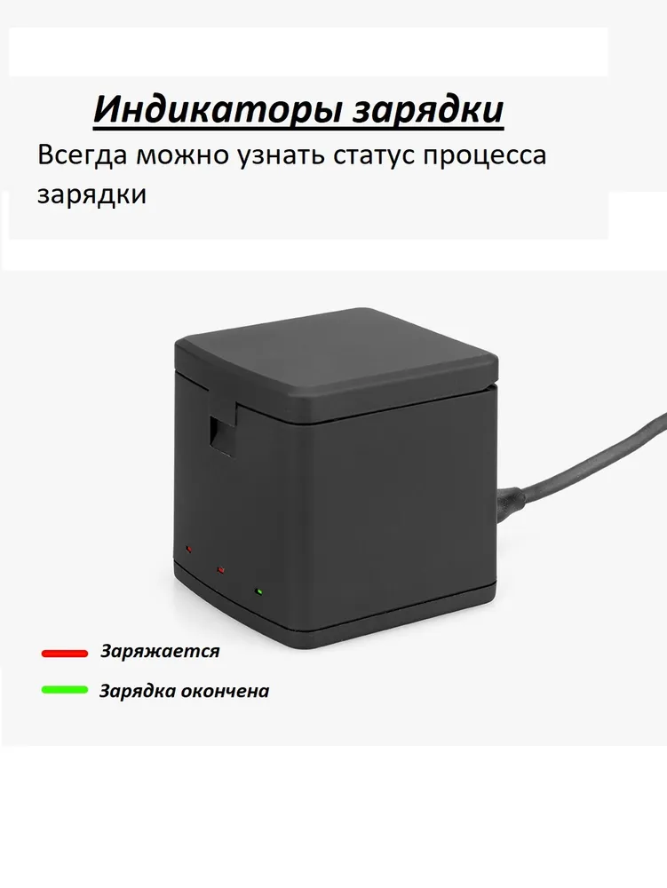 Зарядное устройство для трех аккумуляторов для камеры GoPro Hero 12 11 10 9, вариант, фото 4